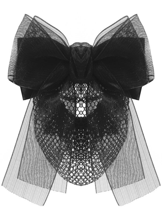 Merdia Bowknot Hair Bows for Women, Nets for Buns | Fine Mesh With Lace Net | Big Bows for Girls & Snoods | Black Bows | Bun Cover, Black - Image 1