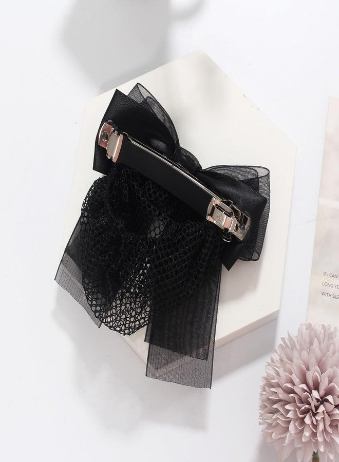 Merdia Bowknot Hair Bows for Women, Nets for Buns | Fine Mesh With Lace Net | Big Bows for Girls & Snoods | Black Bows | Bun Cover, Black - Image 3
