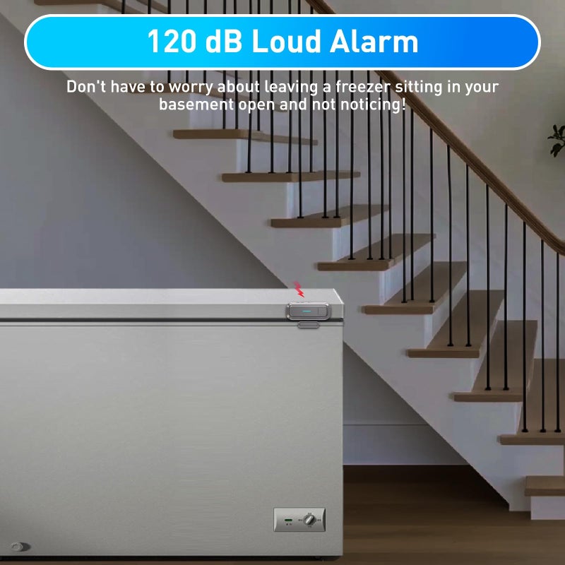 Daytech Refrigerator & Freezer Door Alarm - Adjustable 1-4 Minute Delay, 0-120dB Adjustable Siren, Door/Window Sensor for Home or Business (2 Pack, Grey) - Image 4