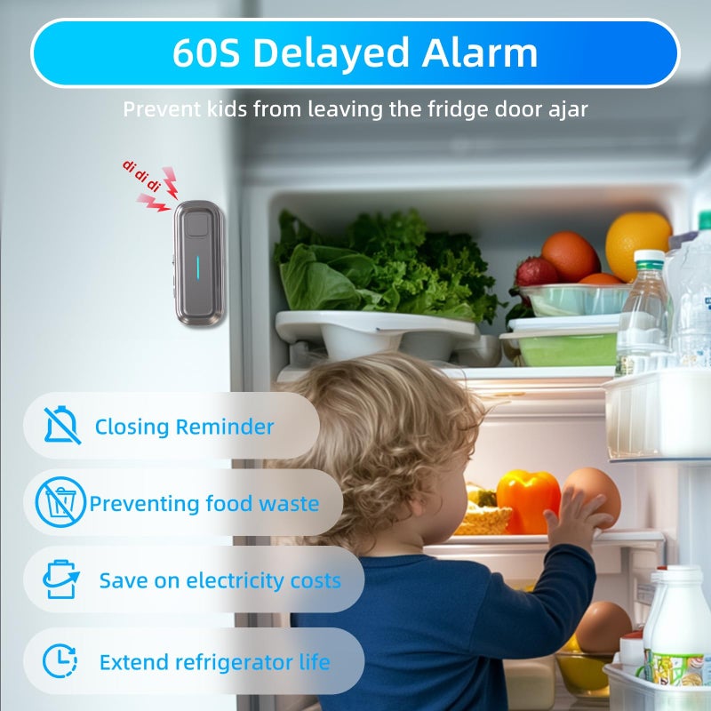 Daytech Refrigerator & Freezer Door Alarm - Adjustable 1-4 Minute Delay, 0-120dB Adjustable Siren, Door/Window Sensor for Home or Business (2 Pack, Grey) - Image 3