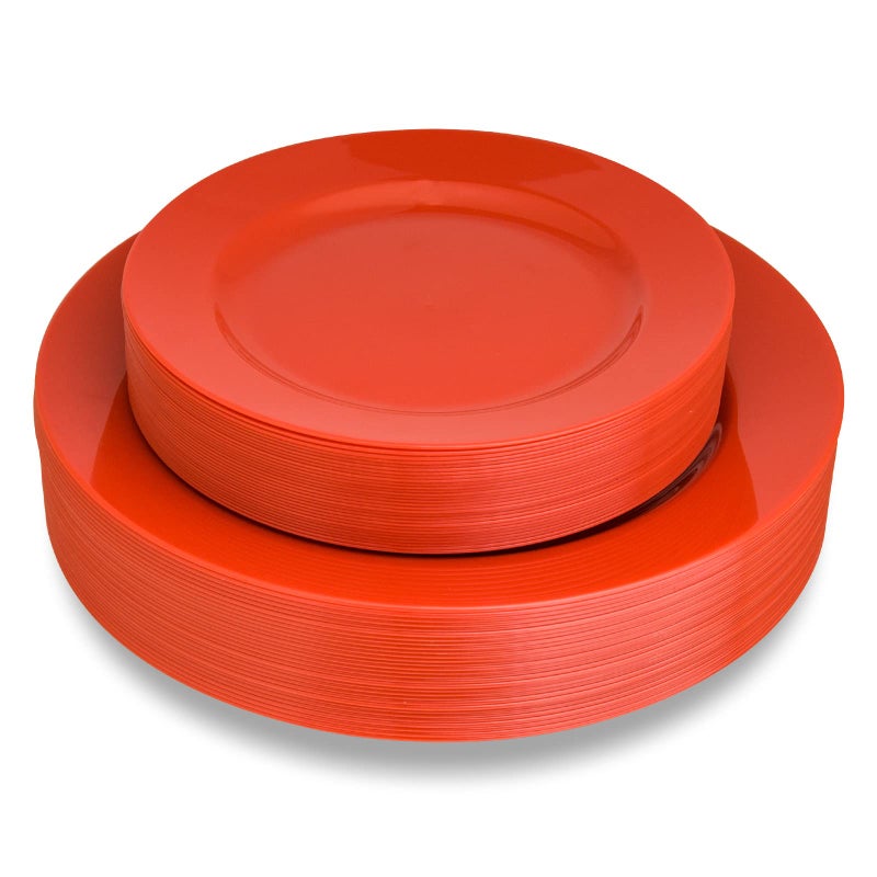 Plastic Plates Disposable 60 PCS Heavy Duty 30 Dinner Plates 1025 and 30 Dessert Plates 75 for Party Red