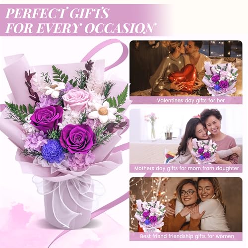 QOEAZY Flowers for Delivery, Preserved Flowers Bouquet with Gift Box, Rose Gifts for Women Mom Grandma - Image 3