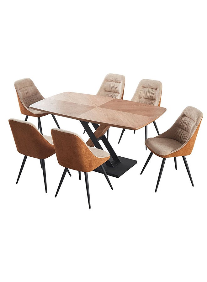 DANUBE HOME Weller 7 Piece Rectangle Dining Set Sturdy Kitchen Dining Table With 6 Dining Chairs 1+6 Seater Modern Design Furniture For Home Dining Room  Oak/black - Image 2