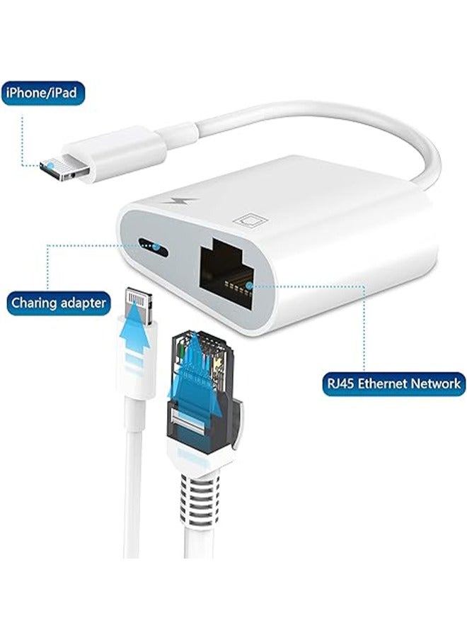 Captaintech Lightning to Ethernet Adapter 2 in 1 RJ45 Ethernet LAN Network Adapter with Charge Port Compatible with iPhone/iPad/iPod Plug and Play Supports 100Mbps Ethernet Network White - Image 3