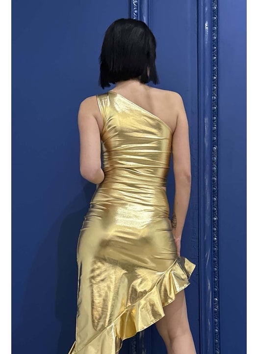 Gold Metallic One Shoulder Crop Top