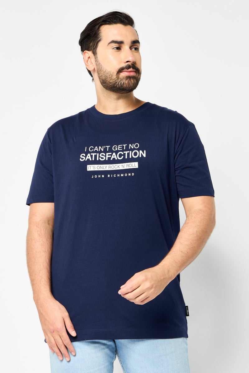 JOHN RICHMOND Men Crew Neck Short Sleeve Graphic Print T-shirt, Navy - Image 1