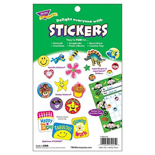 Trend Enterprises Trend Sparkly Stars, Hearts, & Smiles Sticker Pad, Classroom Incentives, 336 Count - Image 2