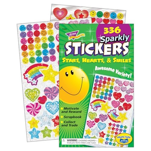 Trend Enterprises Trend Sparkly Stars, Hearts, & Smiles Sticker Pad, Classroom Incentives, 336 Count - Image 5