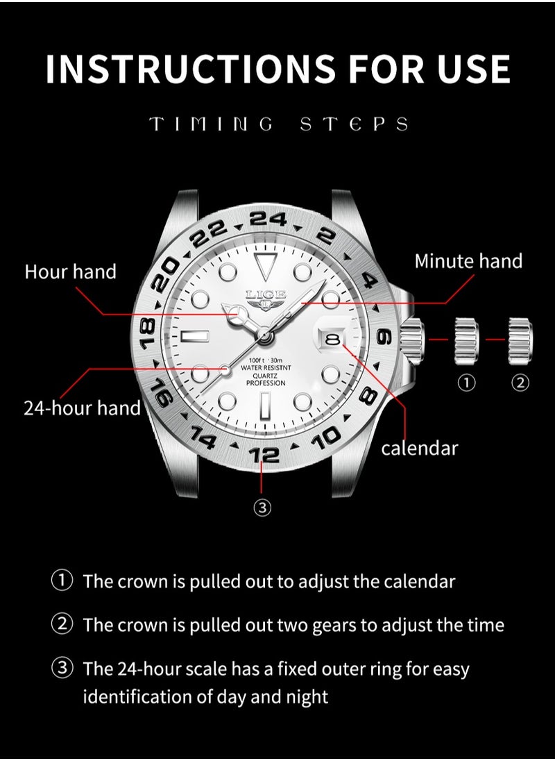 Men's Metal Strap Date Display Watches Business Classic Waterproof Luxury Wristwatches for Men