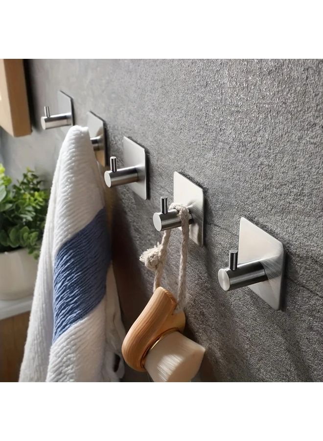 1pc Silvery Adhesive Wall Hooks No Drill Stainless Steel Heavy Duty Waterproof - Image 2