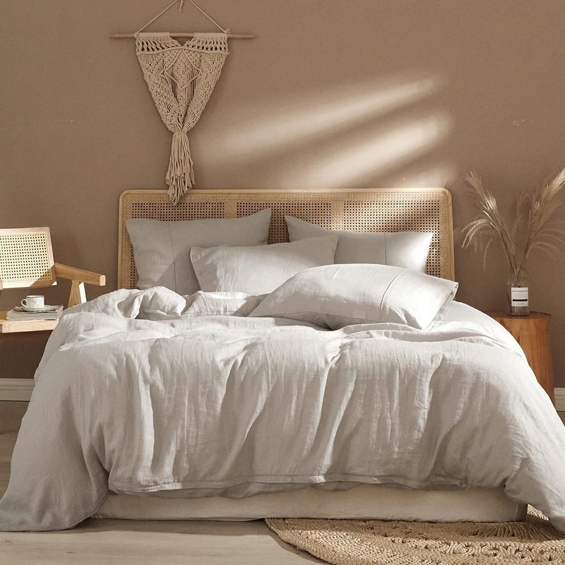 Ivellow Pure Linen Duvet Cover Queen 100 Natural Washed French Flax Linen Duvet Cover Queen Size 3 Pcs Soft Breathable Moisture Wicking Comfy Cooling Linen Bedding Comforter Cover with 2 Pillowcases