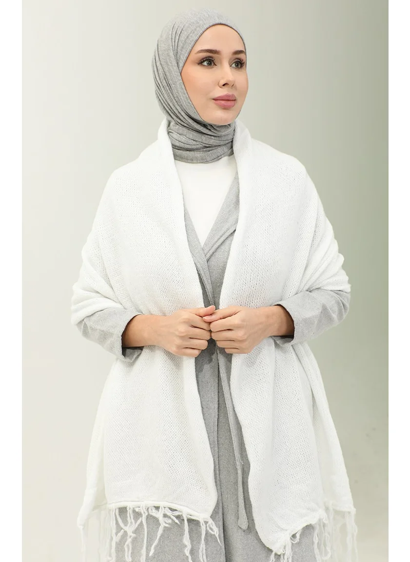 Sefa Merve Knitted Shoulder Shawl 2064-12 White