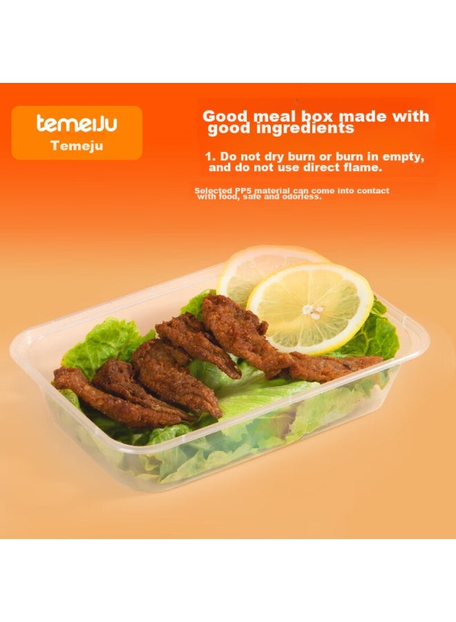 Temeiju Disposable Rectangular Transparent Plastic Food Containers, Thickened With Lids, Takeout Boxes, Tableware, 50 Sets, 500 Model - Image 1