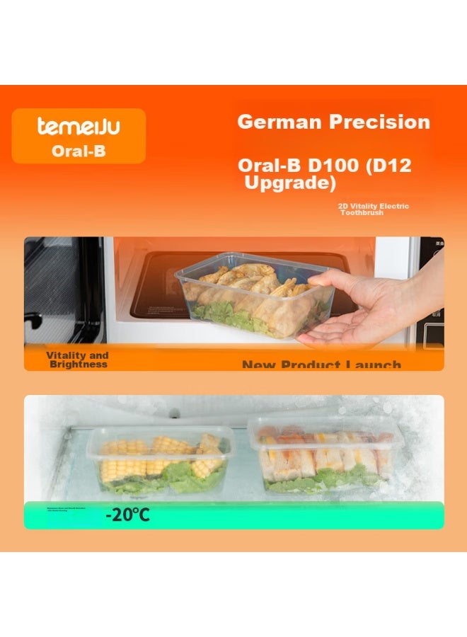 Temeiju Disposable Rectangular Transparent Plastic Food Containers, Thickened With Lids, Takeout Boxes, Tableware, 50 Sets, 500 Model - Image 3