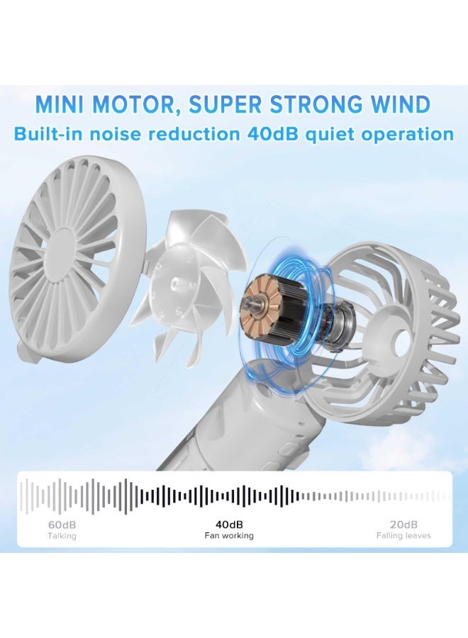 Yakiter Handheld Misting Fan,Yakiter Battery Operated Misting Fan, 4000mAh Rechargeable Mini Hand Held Fan, Foldable, 4 Speed Adjustable, for Outdoor,Office,Travel, Home, Makeup, Camping (White) - Image 5