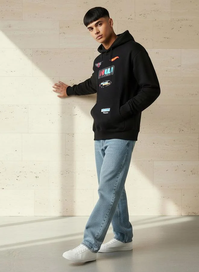 SP Characters Men Oversized Hot Wheels Print Hoodie