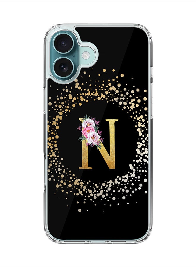 For iPhone 16 Plus Case [Compatible with MagSafe] Slim Magnetic cover Clear Phone Case - Custom Monogram Floral - N ( Black )