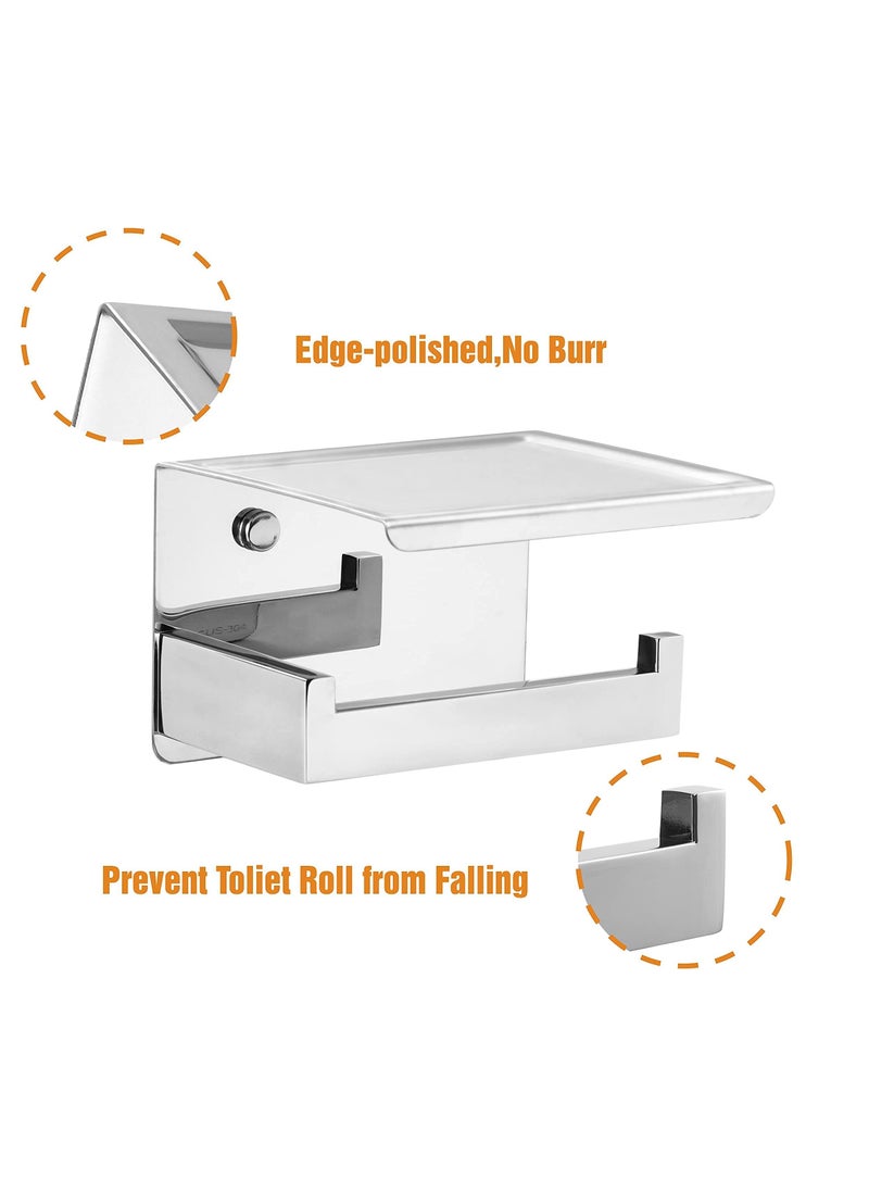 SYOSI Chrome Toilet Paper Holder, Self-Adhesive Toilet Paper Roll Holder, Modern Toilet Paper Holder or Wall-Mount Tissue Roll Holder with Storage Shelf with Screws for Bathroom  - Image 4