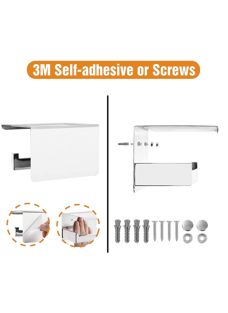 SYOSI Chrome Toilet Paper Holder, Self-Adhesive Toilet Paper Roll Holder, Modern Toilet Paper Holder or Wall-Mount Tissue Roll Holder with Storage Shelf with Screws for Bathroom  - Image 3