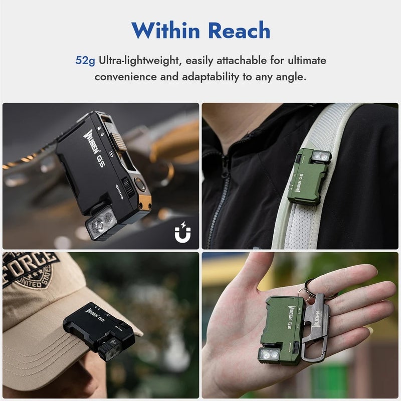 Wuben Multi-Color Magnetic EDC G5 Flashlight 400 Lumen Usb-c Rechargeable Keychain Hands for Camping, Car Repair, Home Use - Image 4