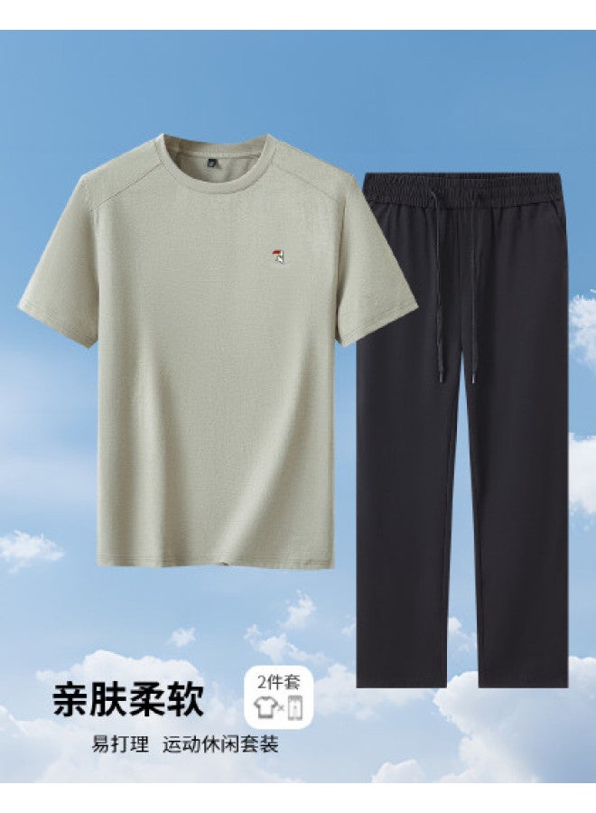 Tucano men's Summer Outfit - Short Sleeve Round Neck T-shirt With Elastic Waist Casual Pants 2-piece Set - Image 1