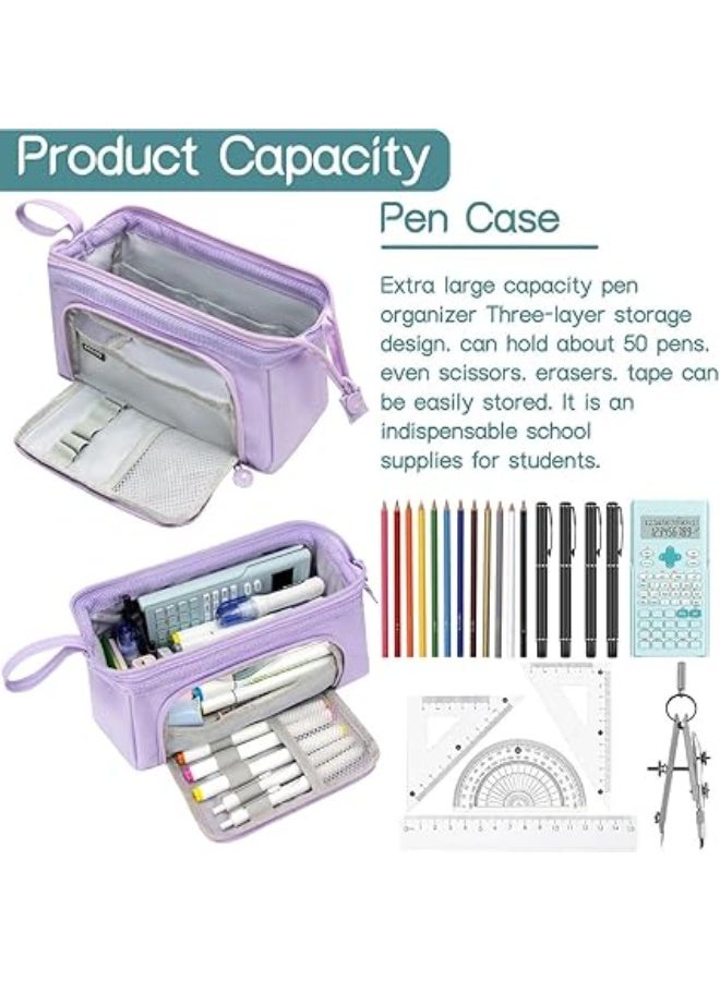 Large Capacity Pencil and Pen Case, Stationery Pen Storage Bag, Office Supplies Organizer Box and Holder with Zipper for Marker Pen Storage, with Carry Handle for School Students, Teens, Girls, and Adults. - Image 4