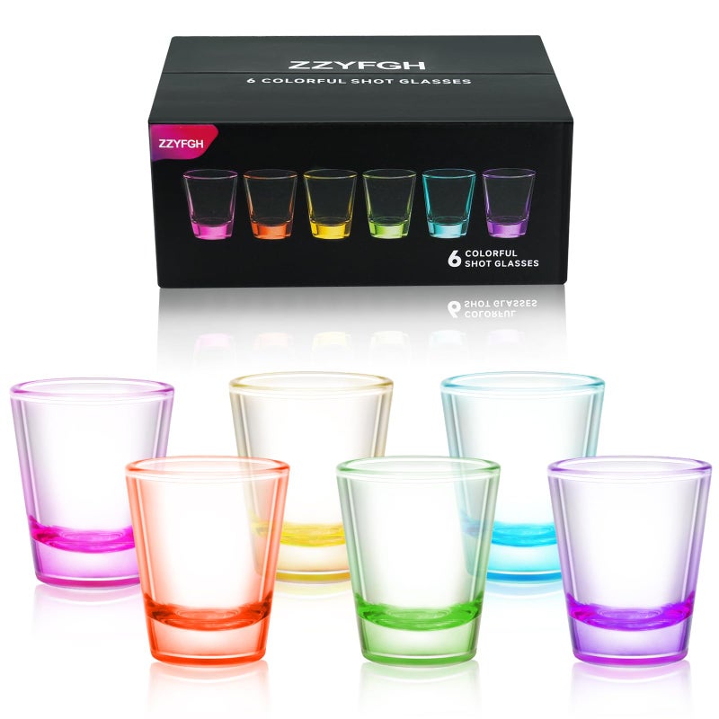 ZZYFGH 6 Pack Shot Glasses Set,1.5 oz Colorful Shot Glass with Heavy Base,Shot Glass for Vodka, Whiskey, Tequila, Espressos, Spirits & Liquors - Image 1