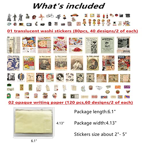 SIGUJAYGE TIYPKE 200pcs Cute Stickers for Journaling - Vintage Scrapbook Paper Aesthetic People Washi Stickers for Bullet Supplies Kit Junk Journal Planners Scrapbooking Supplies Kit Journaling Stickers - Image 3