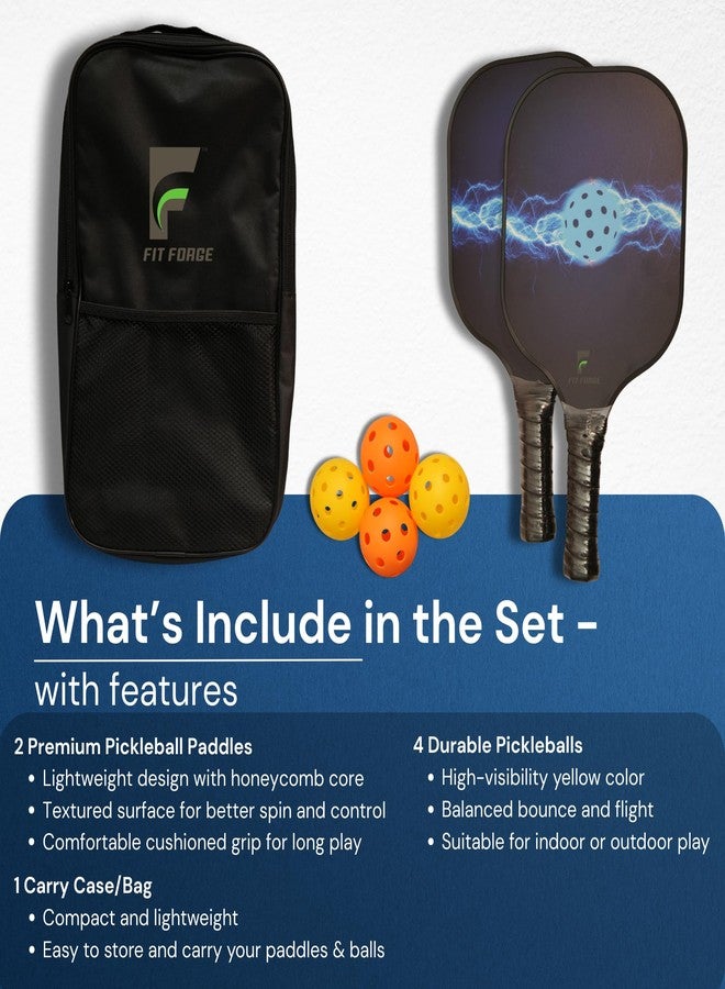 FIT FORGE Pickleball Paddle Set - 2 Fiberglass Paddles (1.5 Cm), 4 Pickleballs, Dual Paddle Cover Bag & Cushioned Comfort Grip - Durable Outdoor Game, Carbon Blue - Image 3