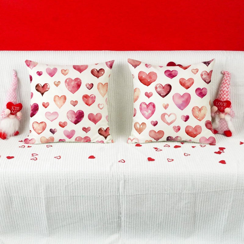 ONWAY Valentine's Day Throw Pillow Covers 18x18 Set of 2 Pink Heart Decorative Cushion Cases for Couch Sofa Bed Romantic Holiday Home Decor - Image 2