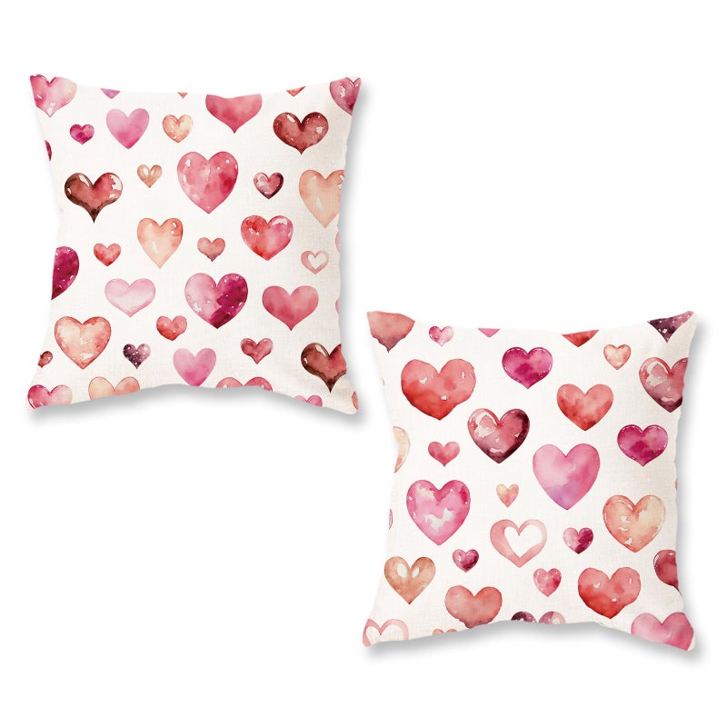 ONWAY Valentine's Day Throw Pillow Covers 18x18 Set of 2 Pink Heart Decorative Cushion Cases for Couch Sofa Bed Romantic Holiday Home Decor - Image 1