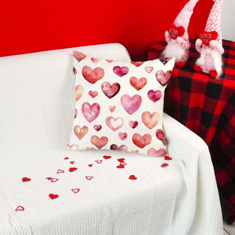 ONWAY Valentine's Day Throw Pillow Covers 18x18 Set of 2 Pink Heart Decorative Cushion Cases for Couch Sofa Bed Romantic Holiday Home Decor - Image 3