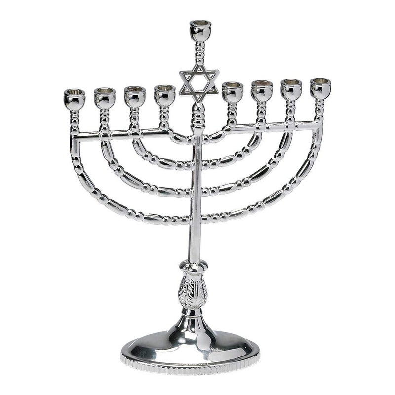 Rite Lite Hanukkah Silver Menorah  Modern  Polished Chanukah Menorah Jewish Holiday Party Favors Decorations Judaica Festival of Lights