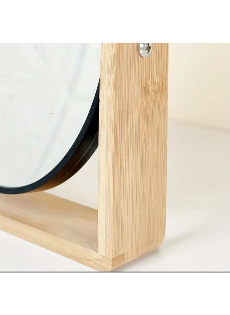 BOLREUS 1 Pcs Elegant Wooden Frame Double - Sided Makeup Mirror With Magnification Rotating, Simple Desk Stand Design, Ideal For Home Vanity Use, Makeup Vanity Desk  - Image 4