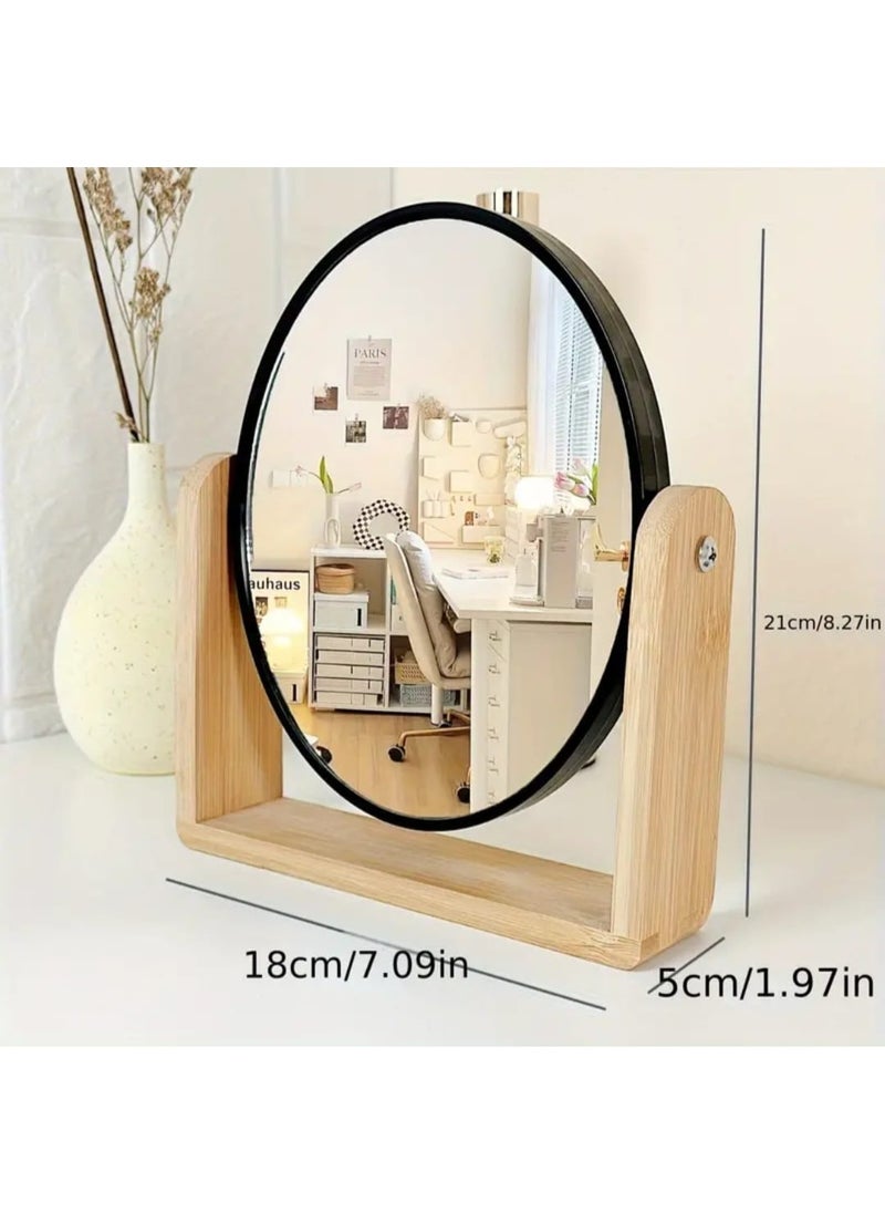 BOLREUS 1 Pcs Elegant Wooden Frame Double - Sided Makeup Mirror With Magnification Rotating, Simple Desk Stand Design, Ideal For Home Vanity Use, Makeup Vanity Desk  - Image 3