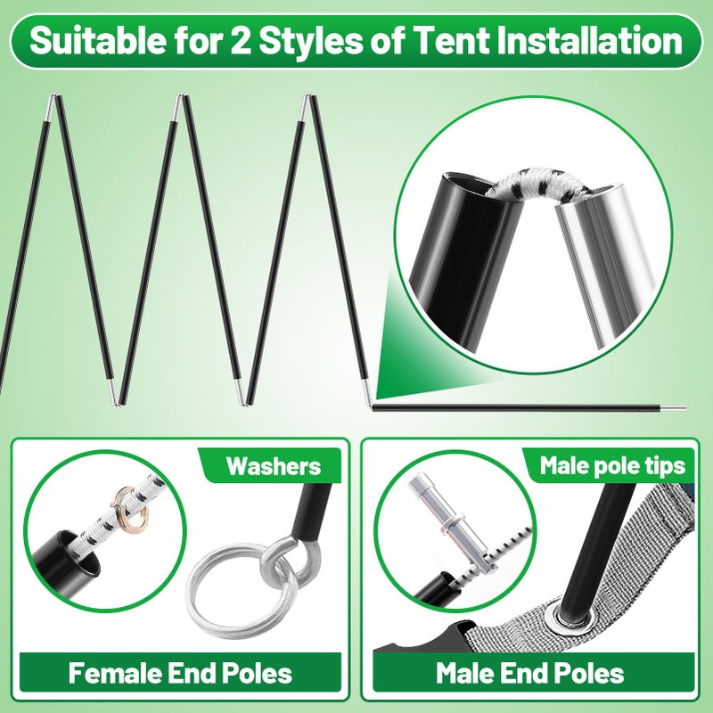 Acostop Aluminum Tent Poles Replacement - Pre-Assembled Tent Poles Stakes, Fits Both Female and Male Ends - Lightweight Tent Pole Repair Kit for Hiking Camping Backpacking Tent, 16FT 3IN - Image 2