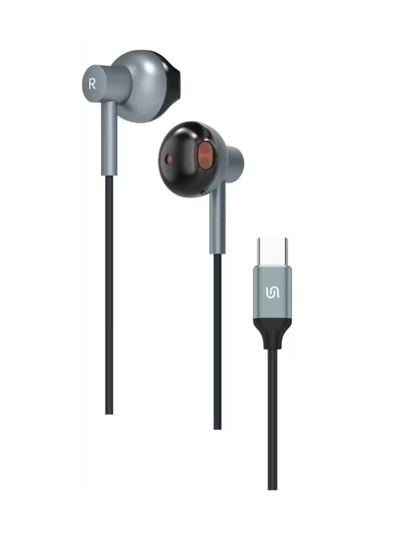 porodo Stereo Earphones with High-Clarity Microphone, Crisp Audio, Type-C Connector, Answer & Close Call, Three-Button Control - Black  - Image 1