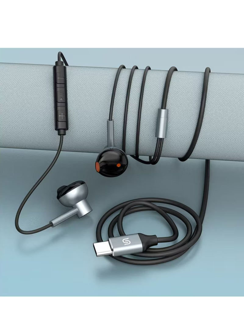 porodo Stereo Earphones with High-Clarity Microphone, Crisp Audio, Type-C Connector, Answer & Close Call, Three-Button Control - Black  - Image 4