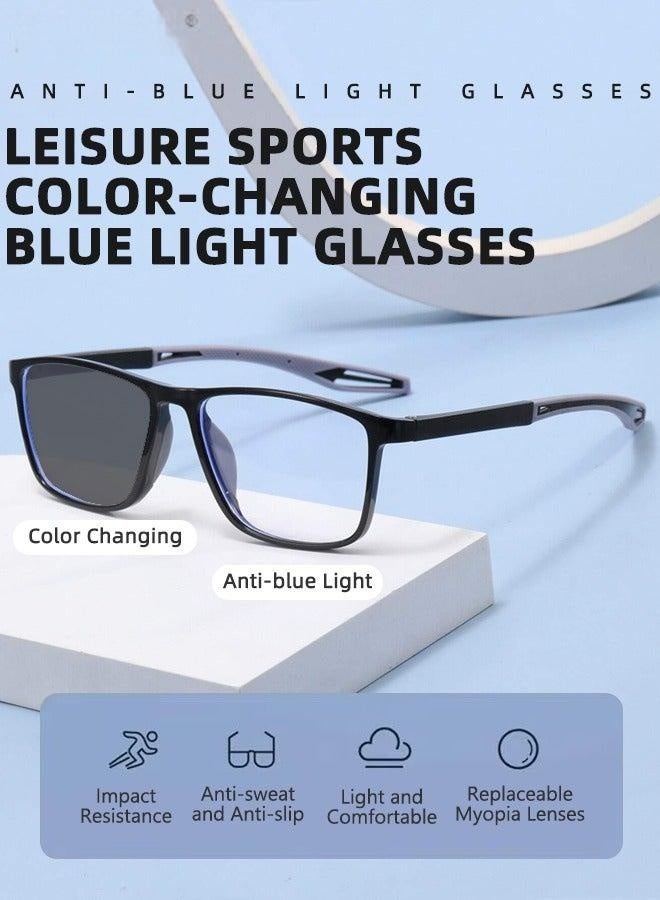 Men's Blue Light Blocking Glasses Anti UV and Glare Blue Light Filter Computer Glasses Rectangular Color Changing Anti Eyestrain Headache Sports Eyewear with Super Light TR Frame Black Grey 55mm - Image 3