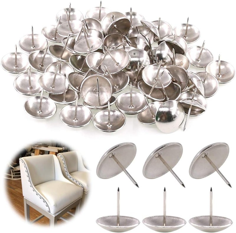 Keadic 60Pcs 1-3/16" (30mm) Antique Upholstery Tacks Furniture Nails Pins Assortment Kit for Upholstered Furniture Cork Board or DIY Projects - Silver - Image 1