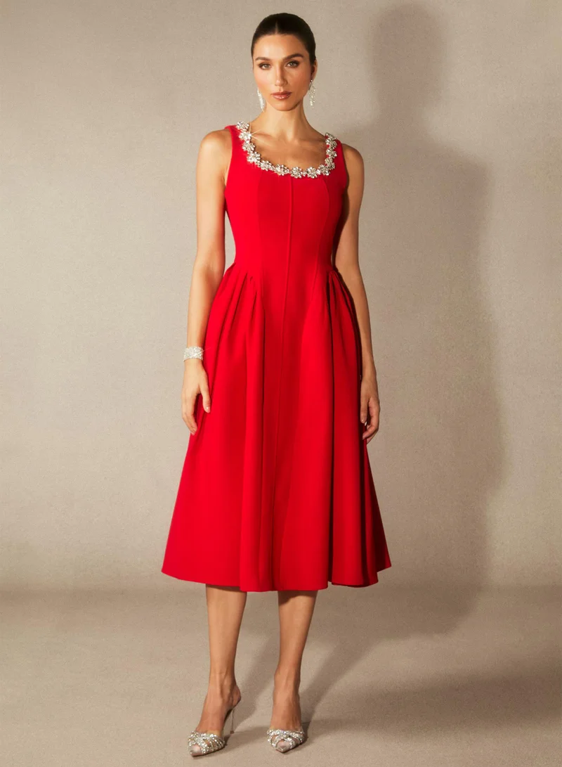 سنفير Anita Crystal Embellished Sleeveless Midi Dress