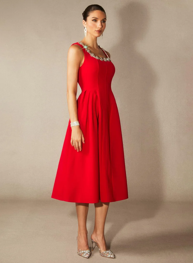 سنفير Anita Crystal Embellished Sleeveless Midi Dress