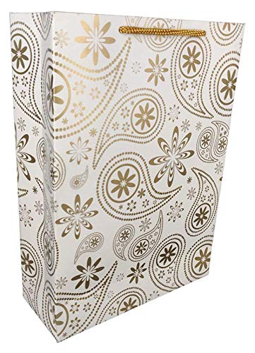 Arrow Paper Products Golden Mehendi Design Paper Gift Bags for Gifting, Weddings, Birthday, Holiday Presents (20.32 x 7.62 x 27.94 cm) Pack of 40 - Image 1