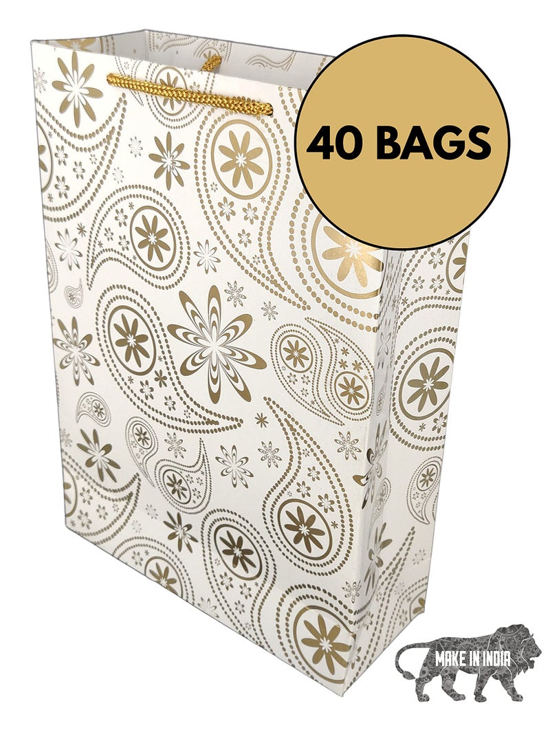 Arrow Paper Products Golden Mehendi Design Paper Gift Bags for Gifting, Weddings, Birthday, Holiday Presents (20.32 x 7.62 x 27.94 cm) Pack of 40 - Image 3
