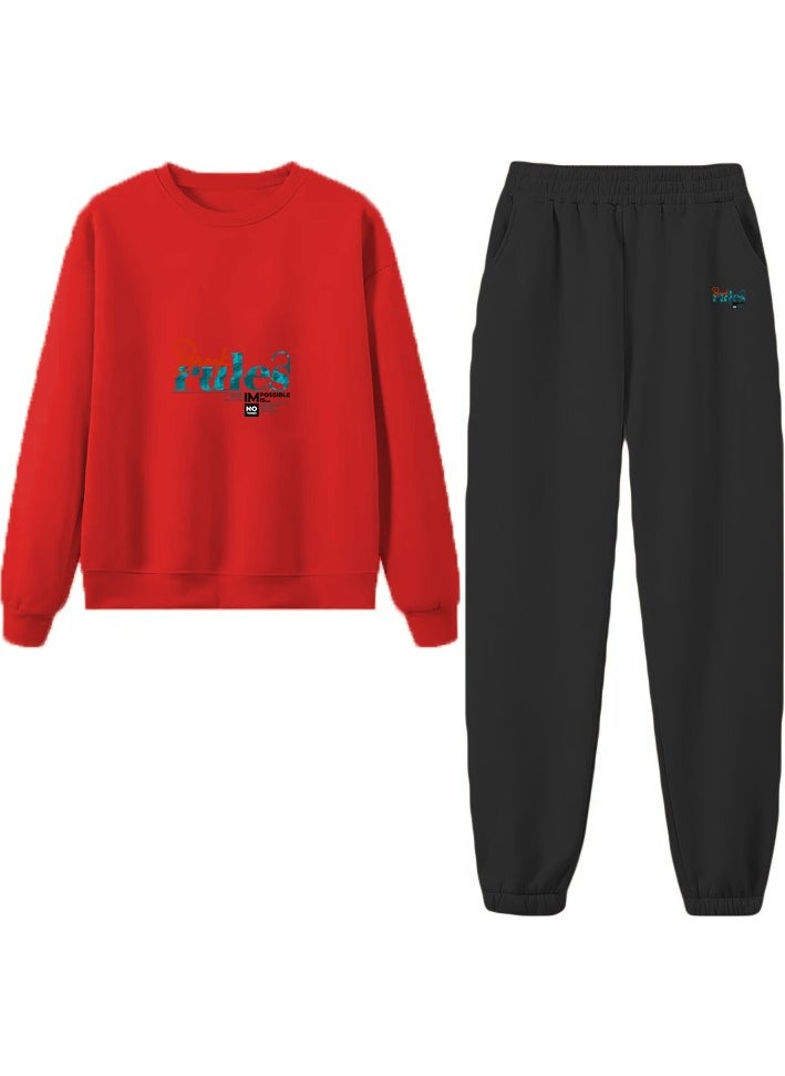 DogFish - Tracksuit Oversize Break Rules Printed Tracksuit,lover,couple Combination Red - Image 1