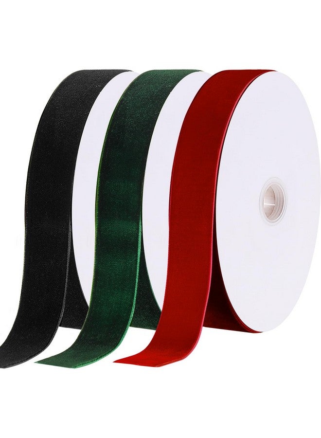 Yilloog 3 Rolls Christmas Velvet Ribbon Single Face Velvet Ribbon Vintage Velvet Ribbon for Christmas Tree Wreaths Gift Wrapping Bows Decoration(1 in X 15 Yard,Wine Red, Dark Green, Black) - Image 1
