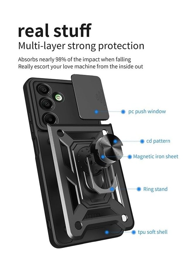 Grabist Phone Case For Samsung Galaxy A17 / Samsung Galaxy A26 5G, Sliding Camera Cover, Built-in 360° Rotatable Ring Stand, Heavy Duty Shockproof Protective Back Cover, Drop Protection (Black) - Image 2