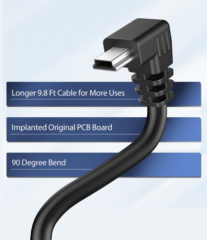 Pixelman Charging Cable for Garmin GPS,(Mini USB 9.8Ft) Shielding 90 Degree Charger Cable Specifically Designed for Garmin GPS Replacement Power Cord Car Charger for Garmin Nuvi,Zumo XT,Drivesmart 65 - Image 2