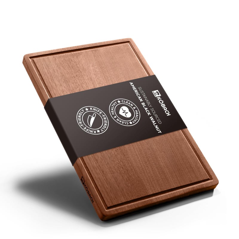 KOBACH Black Walnut Wood Cutting Board  11x17 Durable NonToxic DoubleSided Wooden Chopping Board for Kitchen Butcher Block with Juice Grooves