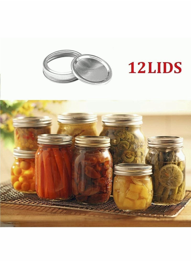 Lids for Jar Canning Lids, Food Grade Material, Split Type Leak Proof and Secure Caps, 12 Set